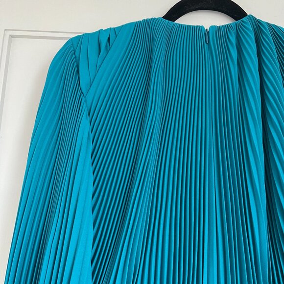 NWT Balenciaga Plisse Crepe Midi Dress Petrol Blue Pleated Asymmetric Flared - Picture 11 of 14